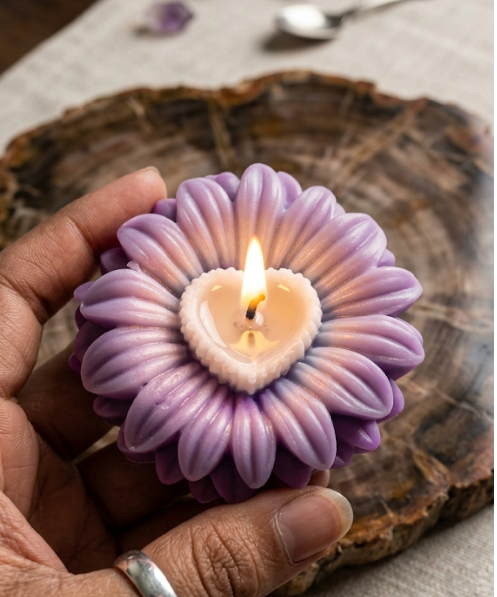 Daisy Heart Bloom Candle | Handcrafted Floral Wax Candle
